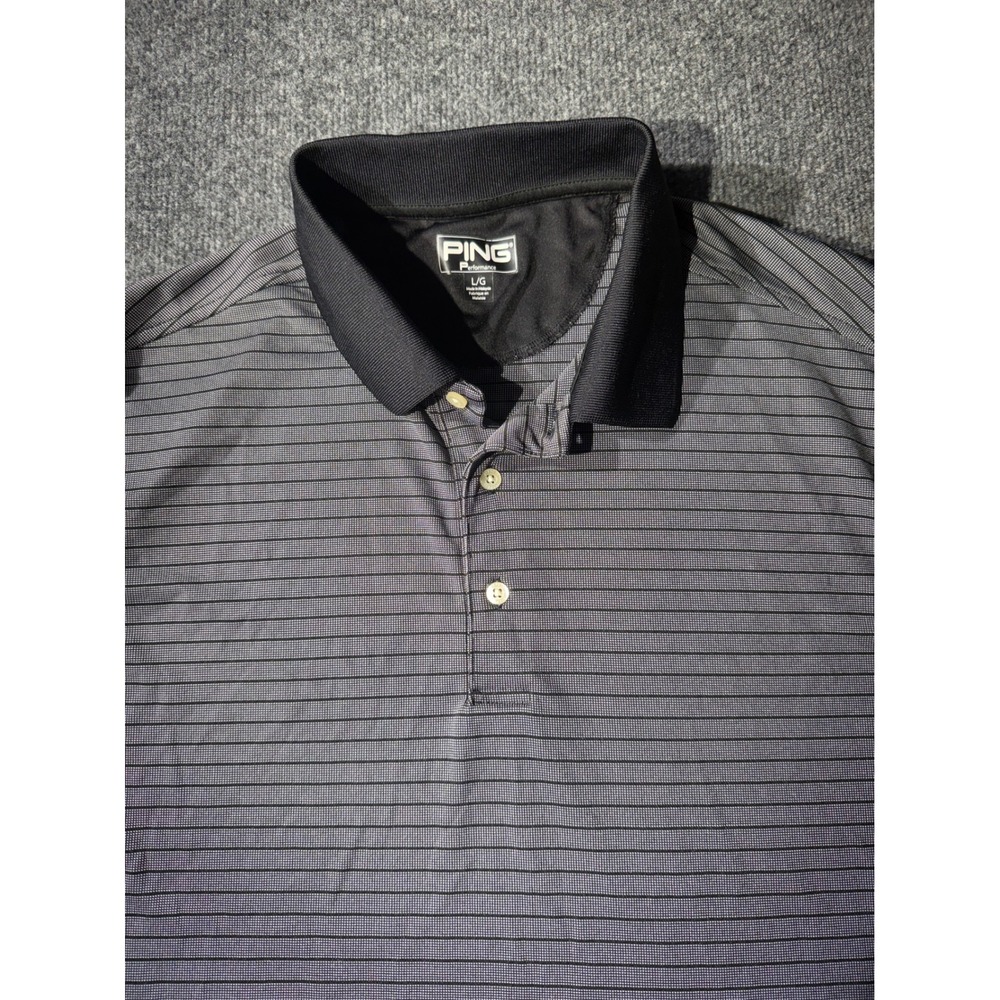 Ping Performance Polo Shirt Mens Large Grey Excellent Striped Birdie Golf Top - Picture 3 of 11